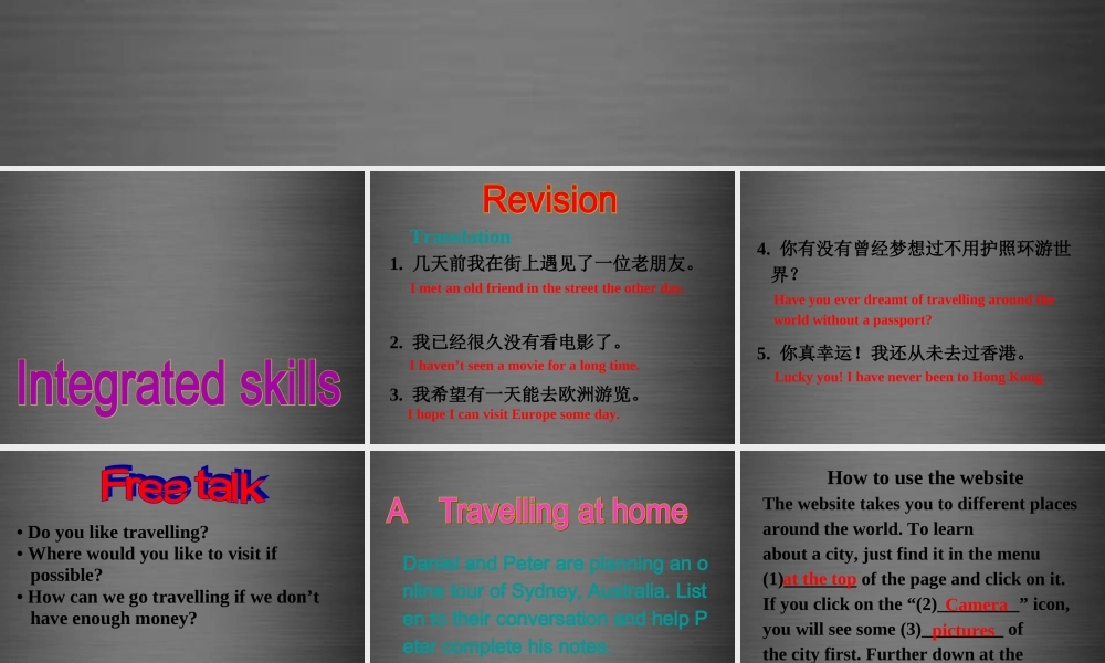 江苏省盐城市盐都县郭猛中学八年级英语下册《Unit 3 Online tours Integrated skills》课件 .ppt