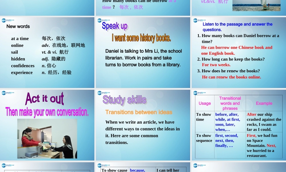 江苏省盐城市永丰初级中学八年级英语下册 Unit 4 A good read Speak up & Study skills课件 .ppt