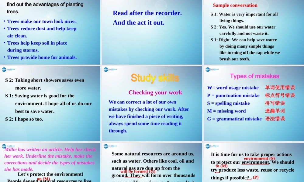 江苏省盐城市永丰初级中学八年级英语下册 Unit 8 A green world Speak up & Study skills课件 .ppt