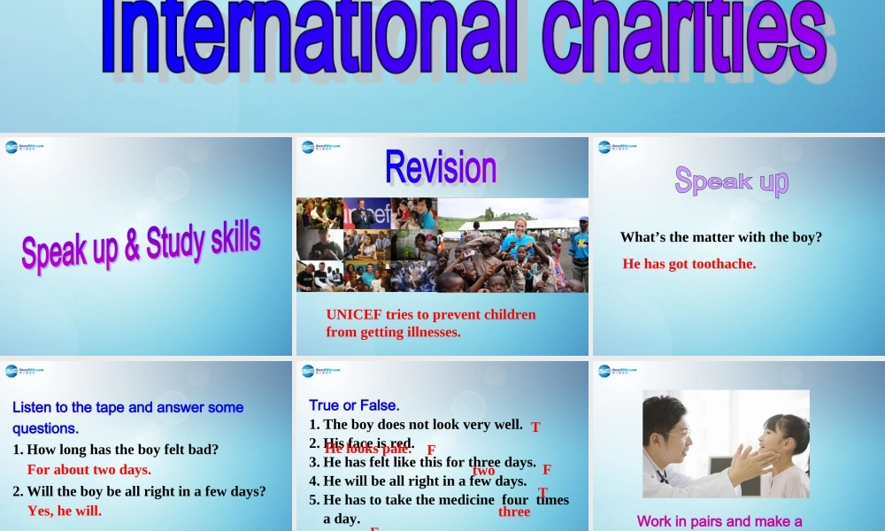 江苏省盐城市永丰初级中学八年级英语下册 Unit 7 International charities Speak up & Study skills课件 .ppt