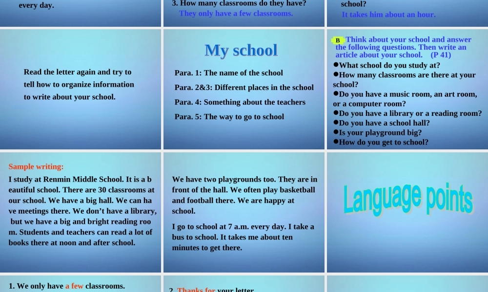 江苏省盐城市永丰初级中学七年级英语上册 Unit 3 Welcome to our school Task课件 .ppt