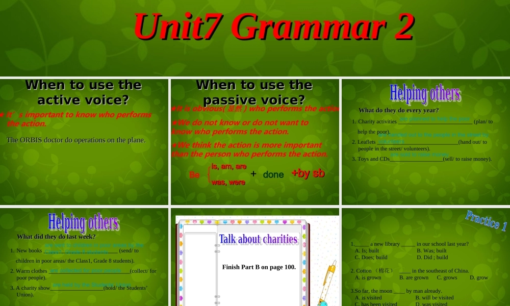 江苏省仪征市月塘中学八年级英语下册 Unit 7 Intemational charities grammar2课件 .ppt