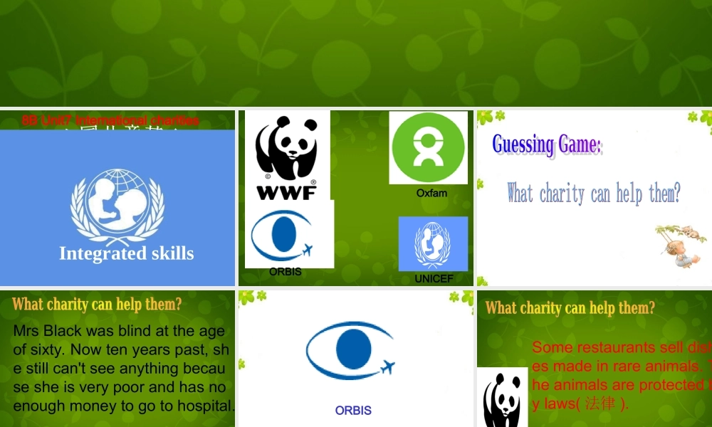 江苏省仪征市月塘中学八年级英语下册 Unit 7 Intemational charities课件2 .ppt