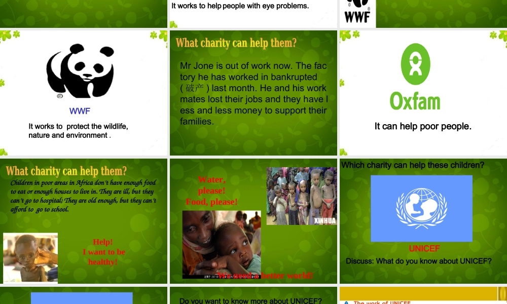 江苏省仪征市月塘中学八年级英语下册 Unit 7 Intemational charities课件2 .ppt