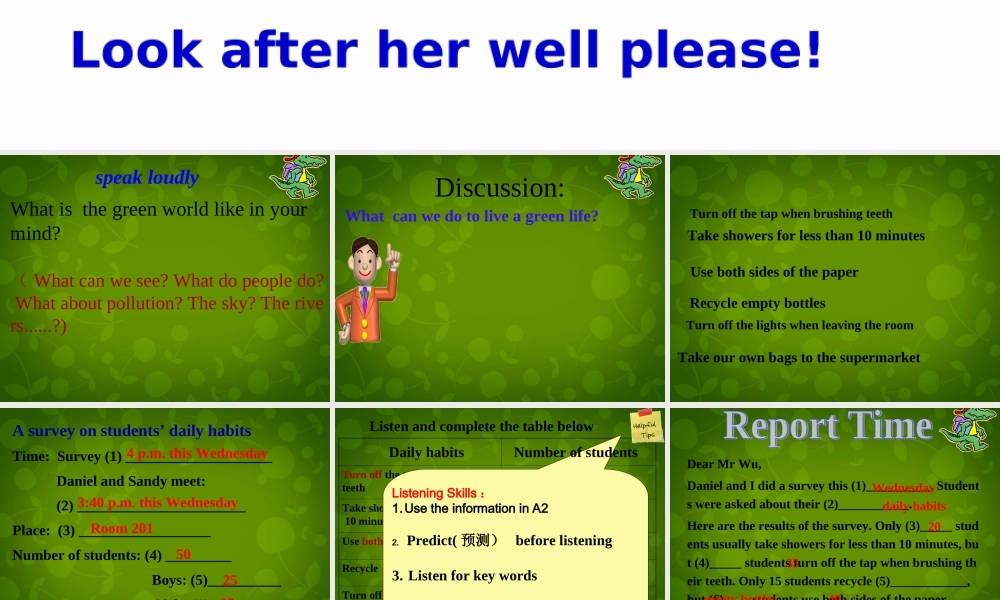 江苏省仪征市月塘中学八年级英语下册 Unit 8 A green World Integrated skills课件2 .ppt