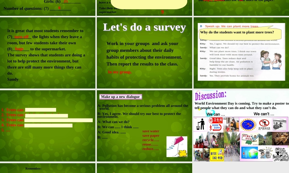 江苏省仪征市月塘中学八年级英语下册 Unit 8 A green World Integrated skills课件2 .ppt