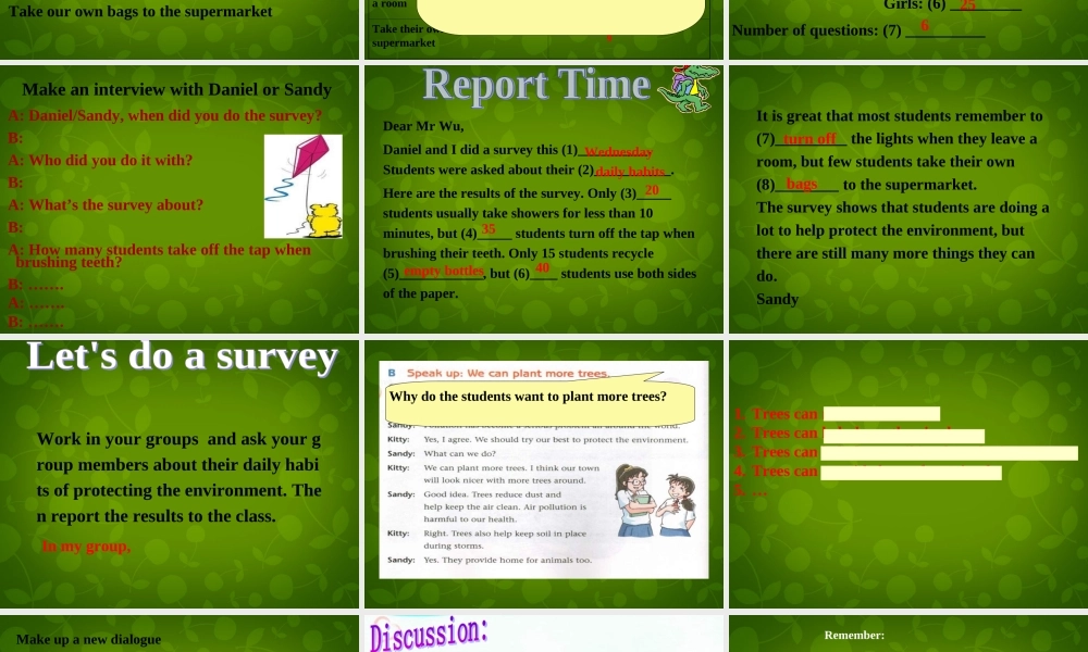 江苏省仪征市月塘中学八年级英语下册 Unit 8 A green world Integrated skills课件1 .ppt