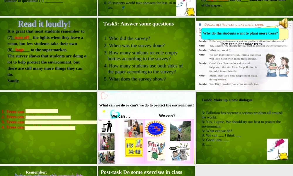 江苏省仪征市月塘中学八年级英语下册 Unit 8 A green World课件2 .ppt