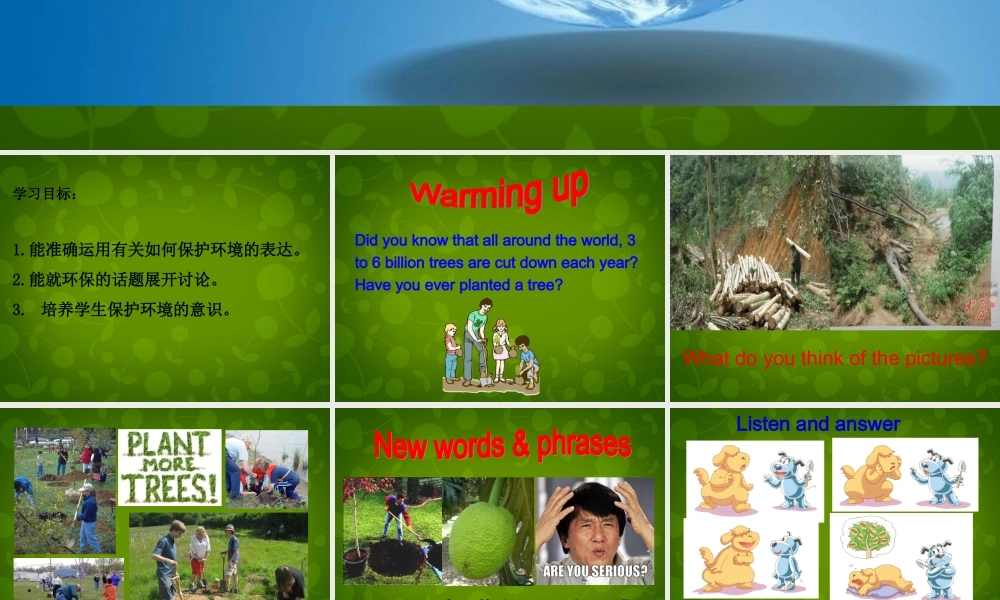 江苏省仪征市月塘中学八年级英语下册 Unit 8 A green World Welcome to the Unit课件 .ppt