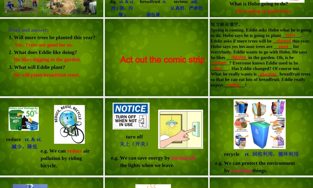 江苏省仪征市月塘中学八年级英语下册 Unit 8 A green World Welcome to the Unit课件 .ppt