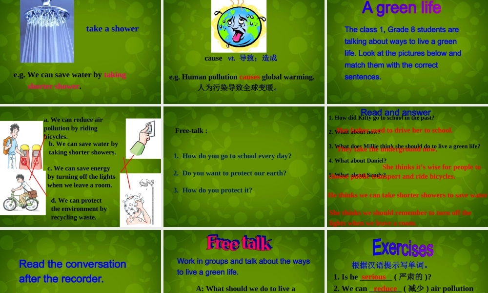 江苏省仪征市月塘中学八年级英语下册 Unit 8 A green World Welcome to the Unit课件 .ppt