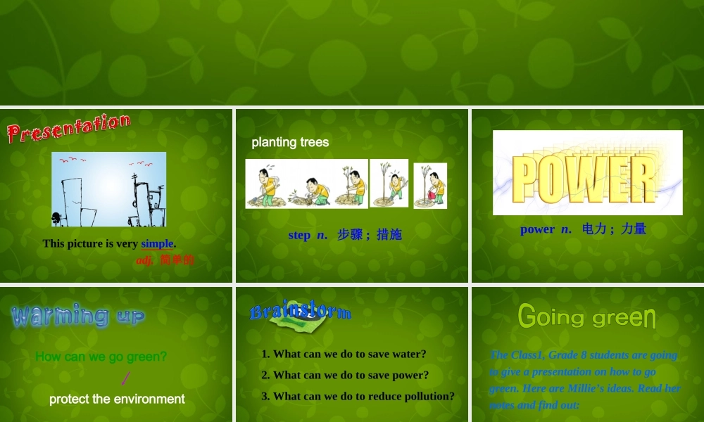 江苏省仪征市月塘中学八年级英语下册 Unit 8 A green world task课件 .ppt