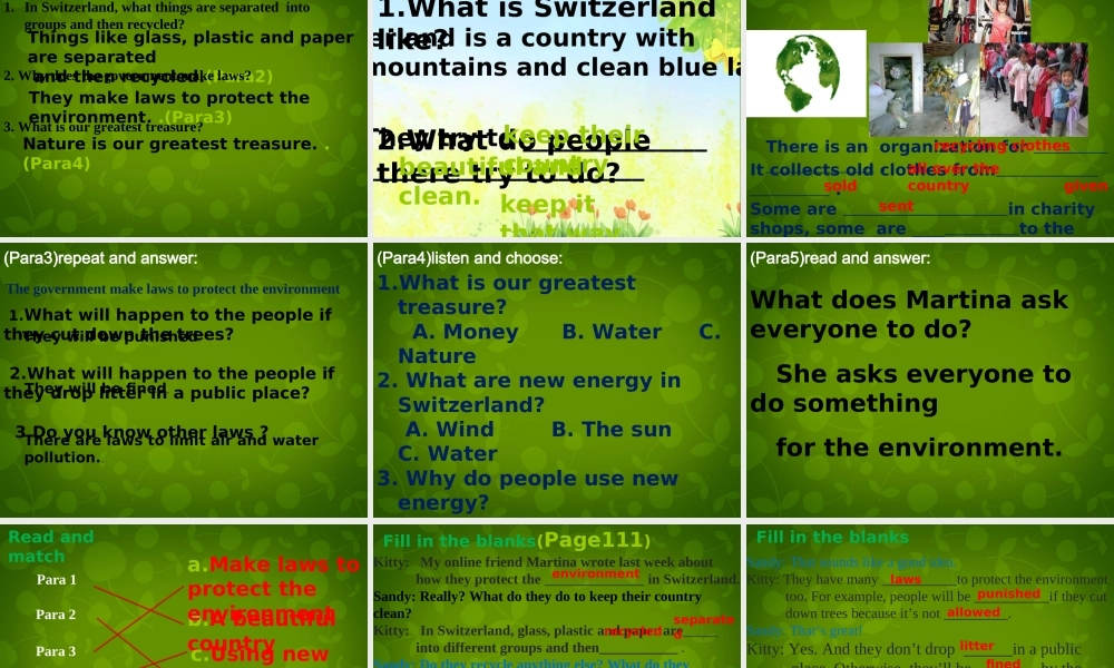 江苏省仪征市月塘中学八年级英语下册 Unit 8 Green Switzerland Reading 1课件 .ppt