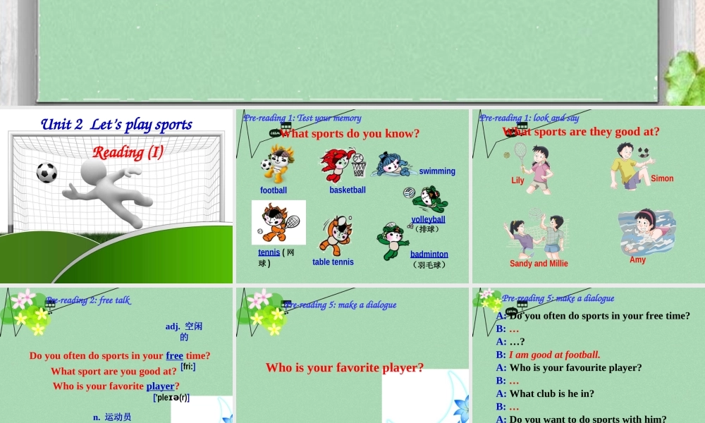 江苏省仪征市月塘中学七年级英语上册 Unit 2 Let's play sports reading 1课件 .ppt