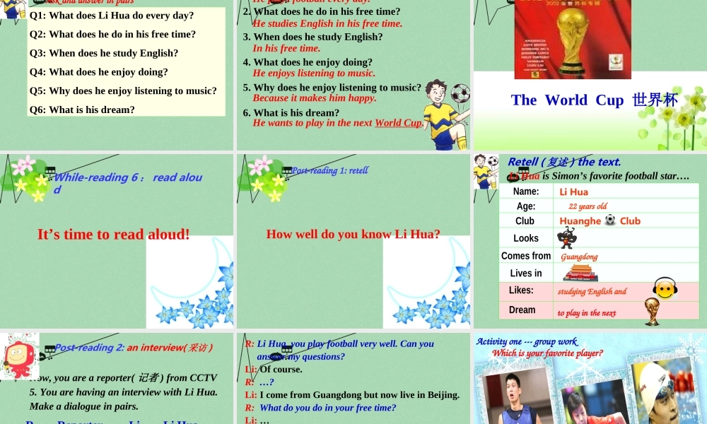 江苏省仪征市月塘中学七年级英语上册 Unit 2 Let's play sports reading 1课件 .ppt