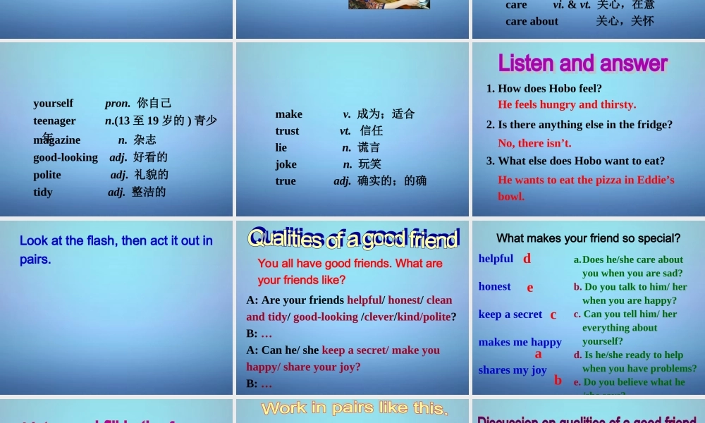 江苏省永丰初级中学八年级英语上册 Unit 1 Friends Welcome to the unit课件1.ppt