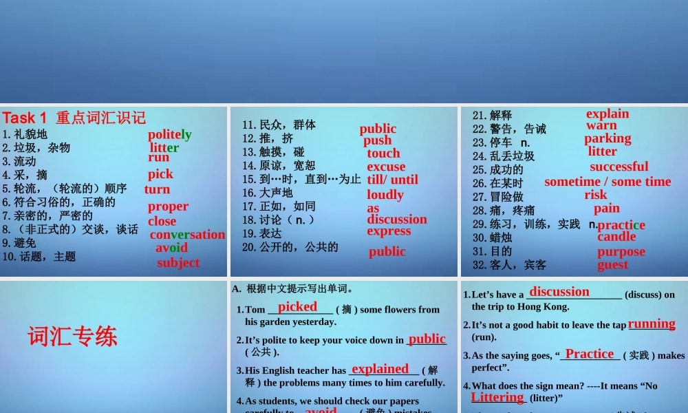 江苏省永丰初级中学八年级英语下册 Unit 5 Good manners复习课件 .ppt