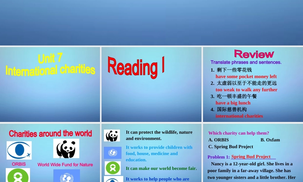 江苏省永丰初级中学八年级英语下册 Unit 7 International Charities Reading 3课件 .ppt