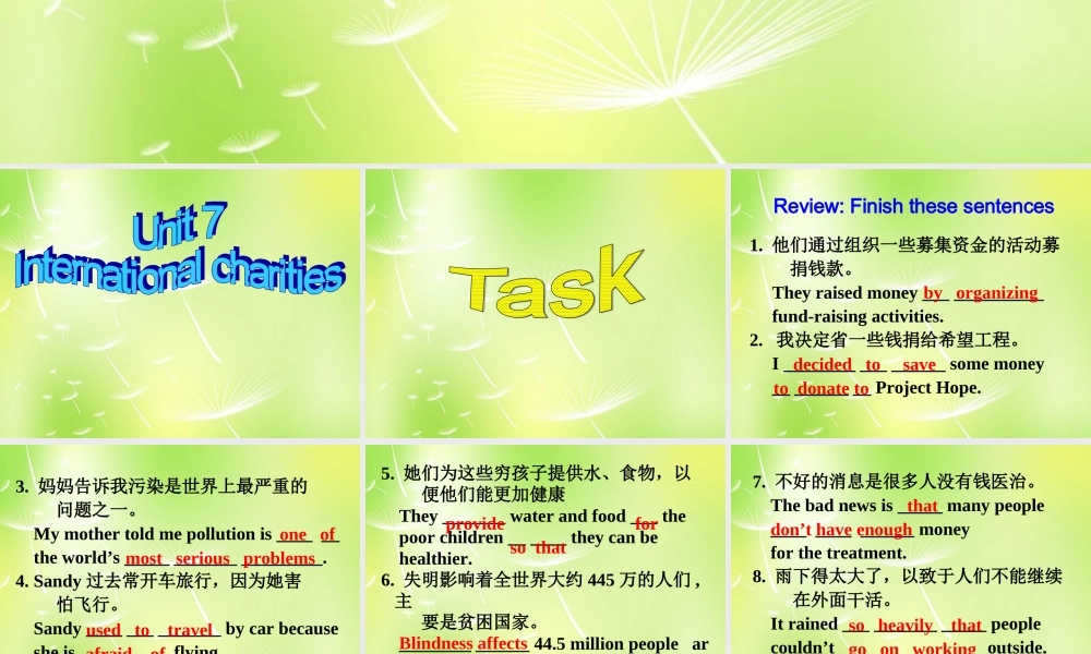 江苏省永丰初级中学八年级英语下册 Unit 7 International Charities Task课件 .ppt