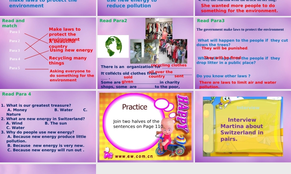 江苏省永丰初级中学八年级英语下册 Unit 8 A green world Green Switzerland课件 .ppt