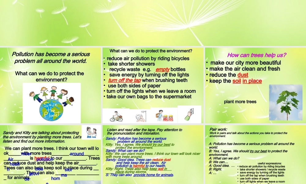 江苏省永丰初级中学八年级英语下册 Unit 8 A green world intergrated skills课件2 .ppt