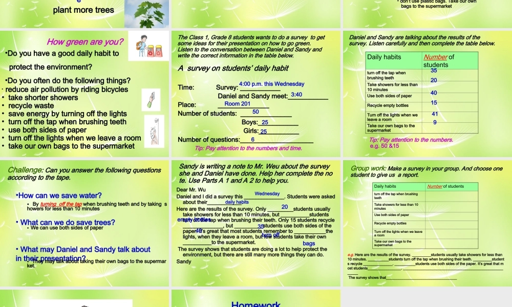 江苏省永丰初级中学八年级英语下册 Unit 8 A green world intergrated skills课件2 .ppt