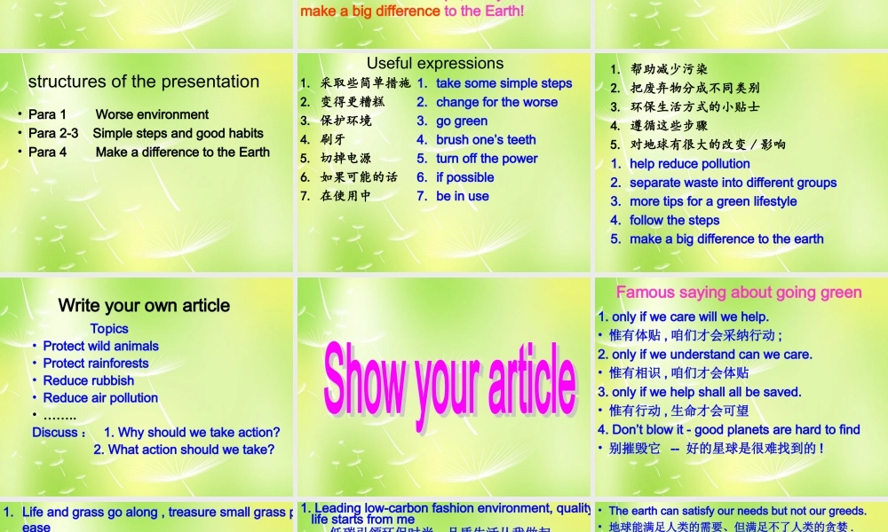 江苏省永丰初级中学八年级英语下册 Unit 8 A green world main task课件 .ppt