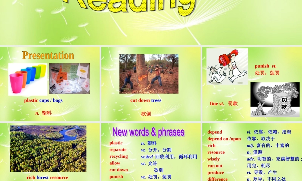 江苏省永丰初级中学八年级英语下册 Unit 8 A green world Reading 1课件 .ppt