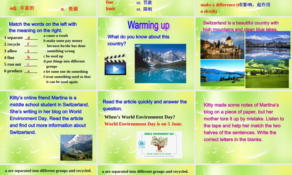 江苏省永丰初级中学八年级英语下册 Unit 8 A green world Reading 1课件 .ppt