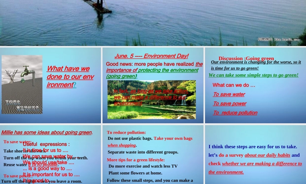 江苏省永丰初级中学八年级英语下册 Unit 8 A green world Task & integrated skills课件 .ppt