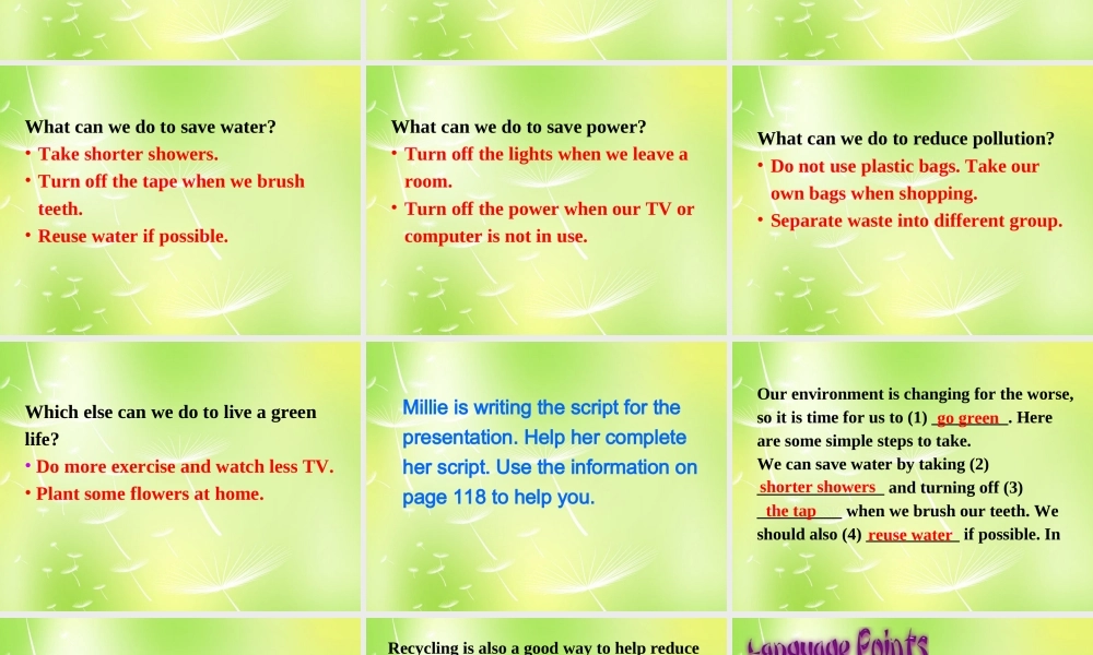 江苏省永丰初级中学八年级英语下册 Unit 8 A green world Task课件2 .ppt