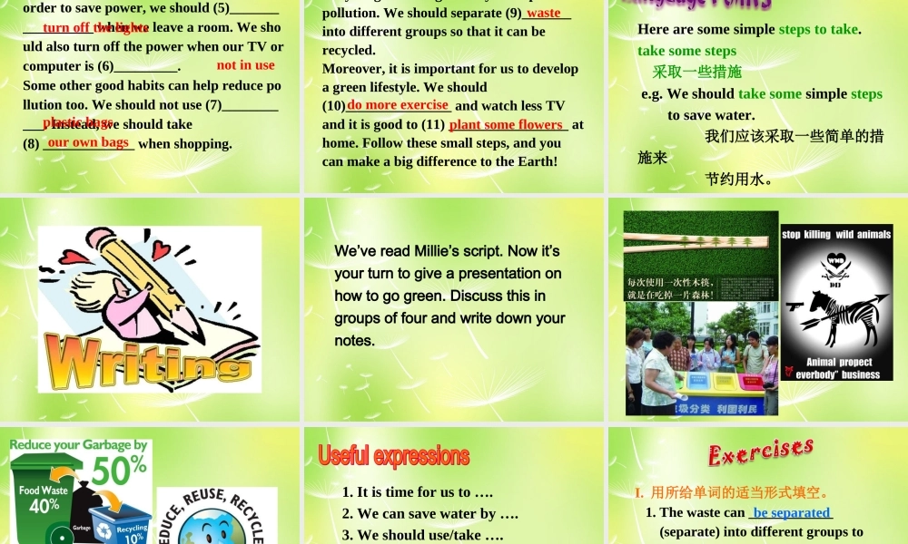 江苏省永丰初级中学八年级英语下册 Unit 8 A green world Task课件2 .ppt