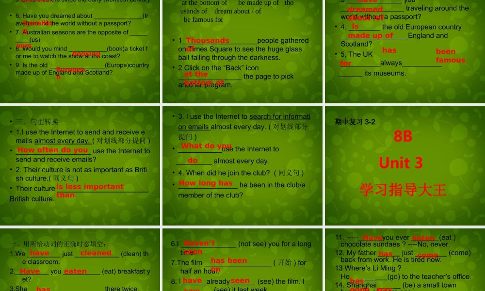 江苏省永丰初级中学八年级英语下册《Unit 3 Online tours》期中复习课件 .ppt