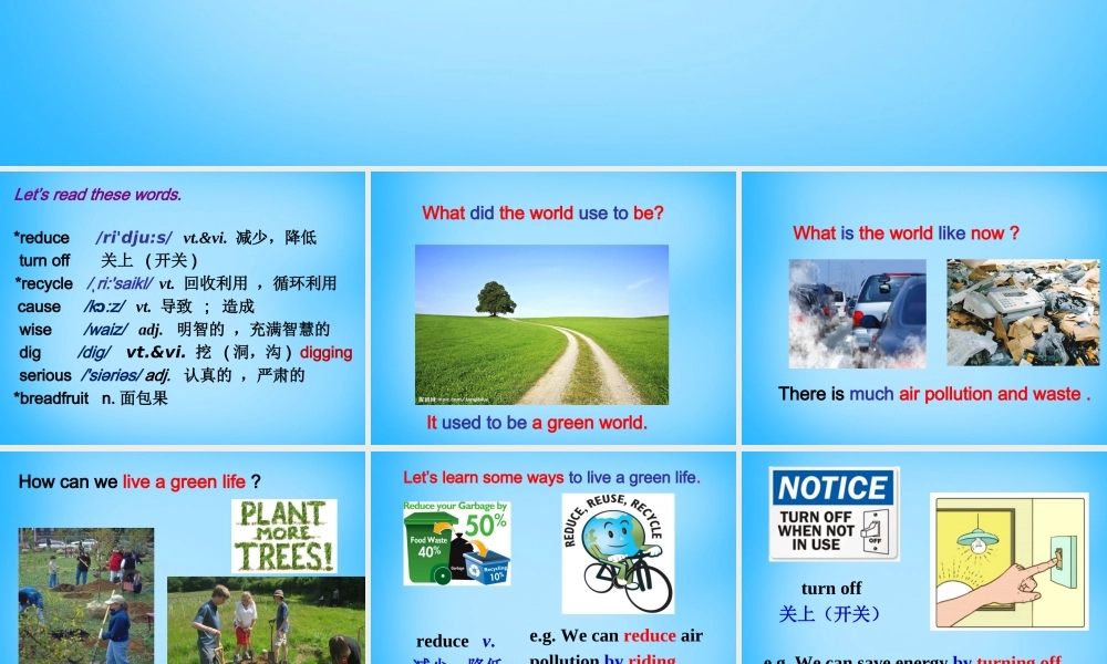 江苏省永丰初级中学八年级英语下册 Unit 8 A green world welcome to the Unit课件1 .ppt