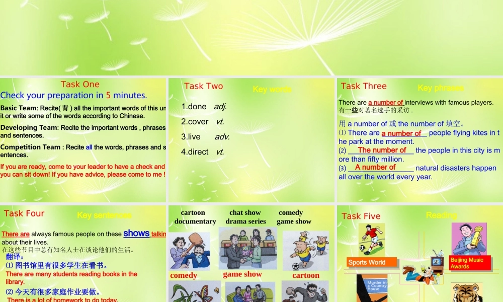 江苏省永丰初级中学九年级英语上册 Unit 6 TV programmes Revision课件 .ppt