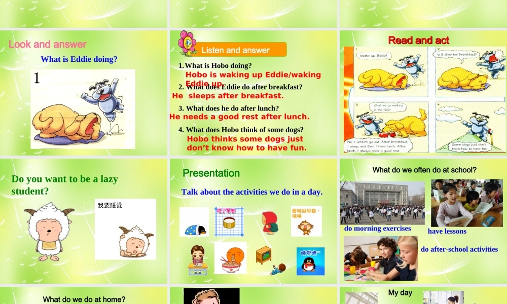 江苏省永丰初级中学七年级英语上册 Unit 4 My day Welcome to the Unit课件 .ppt