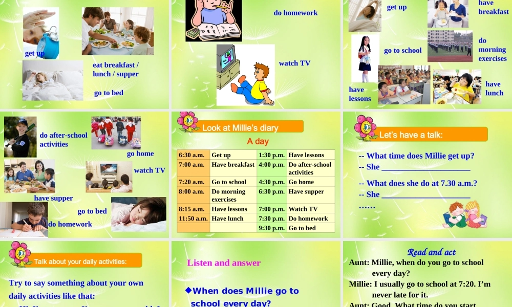 江苏省永丰初级中学七年级英语上册 Unit 4 My day Welcome to the Unit课件 .ppt