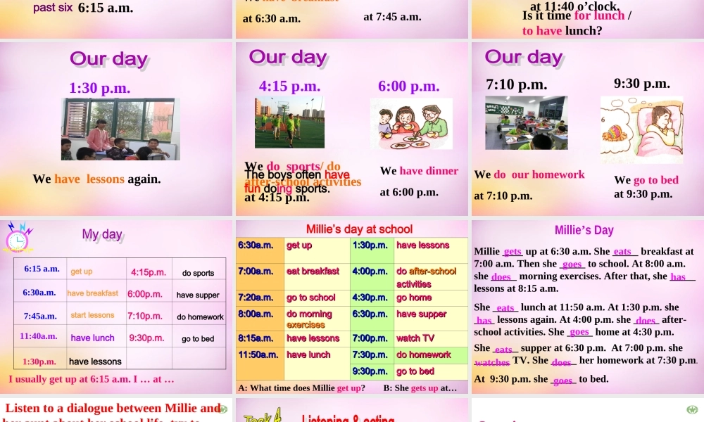 江苏省永丰初级中学七年级英语上册 Unit 4 My day Welcome to the Unit & Comic strip课件 .ppt