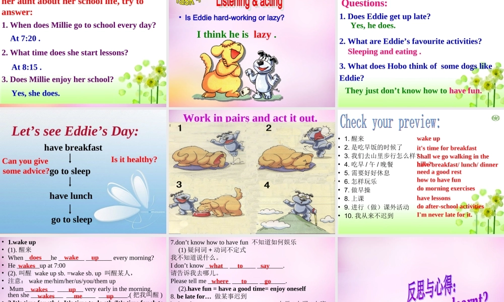 江苏省永丰初级中学七年级英语上册 Unit 4 My day Welcome to the Unit & Comic strip课件 .ppt