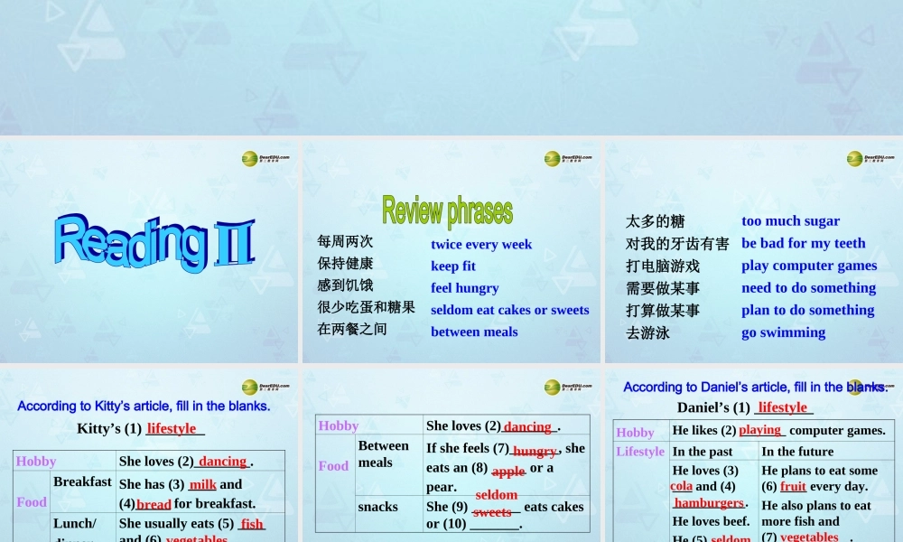 江苏省永丰初级中学七年级英语上册 Unit 6 Food and lifestyle Reading Ⅱ课件 .ppt