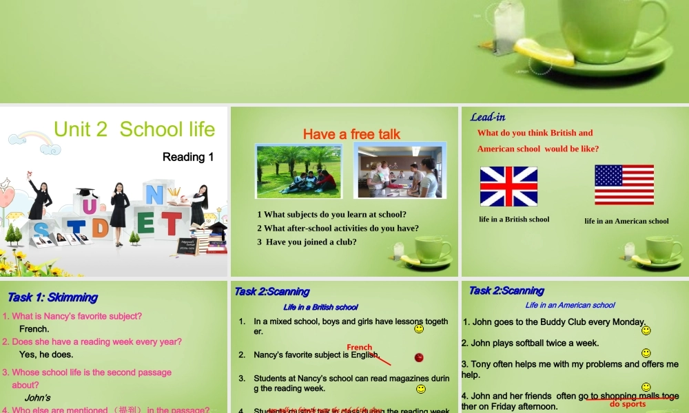 江苏省永丰县初级中学八年级英语上册 Unit 2 School life Reading课件.ppt