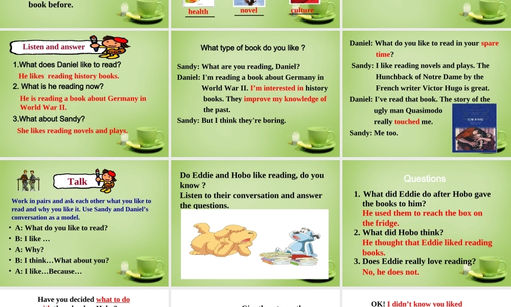 江苏省永丰县初级中学八年级英语下册 Unit 4 A good read Welcome to the Unit课件 .ppt