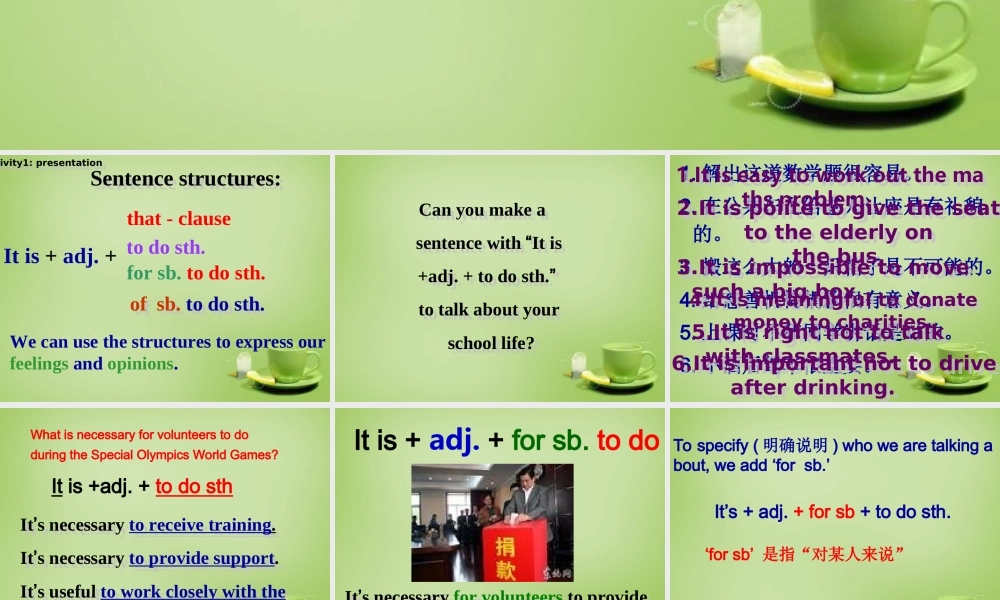 江苏省永丰县初级中学八年级英语下册 Unit 6 Sunshine for all Grammar 2课件 .ppt