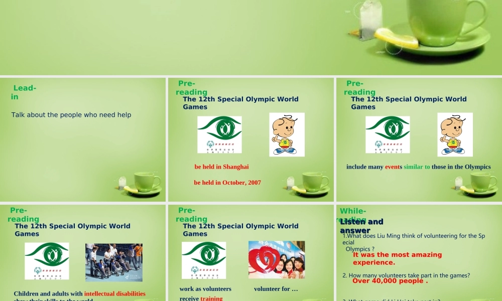 江苏省永丰县初级中学八年级英语下册 Unit 6 Sunshine for all Reading 1课件 .ppt