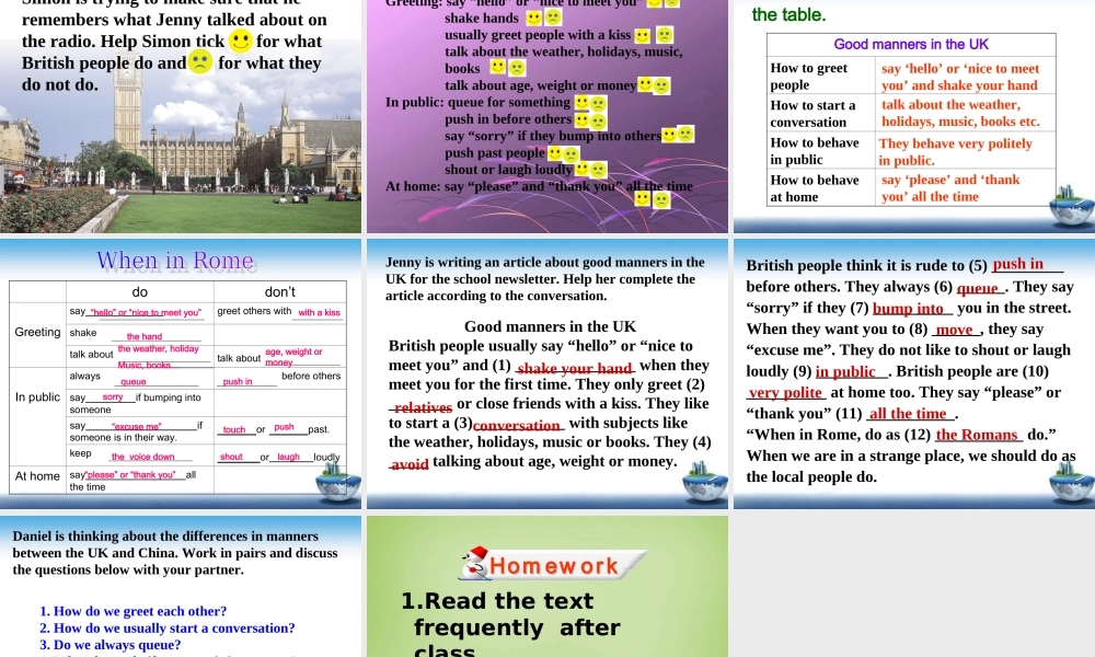 江苏省永丰县初级中学八年级英语下册 Unit 5 Good manners Reading课件 .ppt