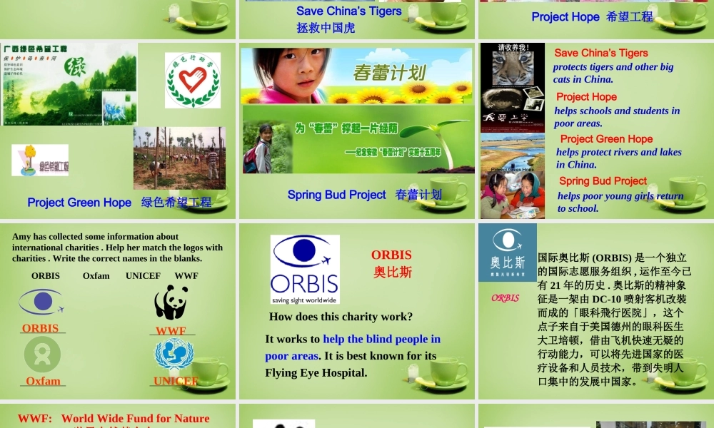 江苏省永丰县初级中学八年级英语下册 Unit 7 International Charities Welcome to the Unit课件 .ppt