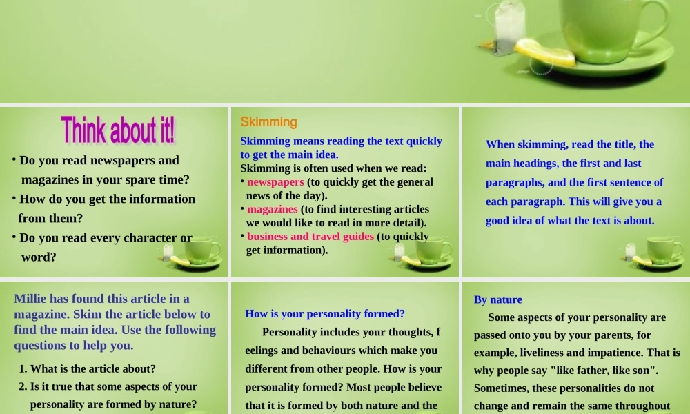 江苏省永丰县初级中学九年级英语上册 Unit 1 Know yourself Study skills课件 .ppt