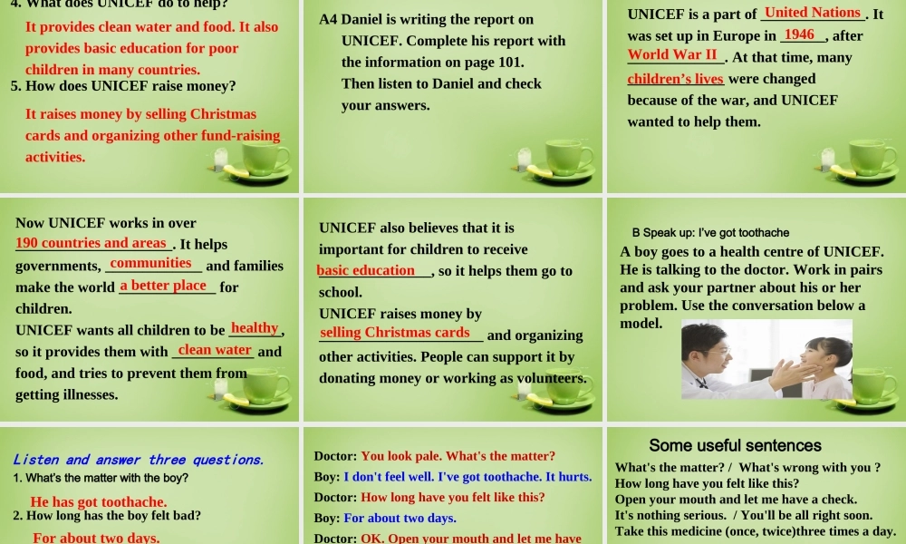 江苏省永丰县初级中学八年级英语下册 Unit 7 International Charities Intergrated skills课件 .ppt