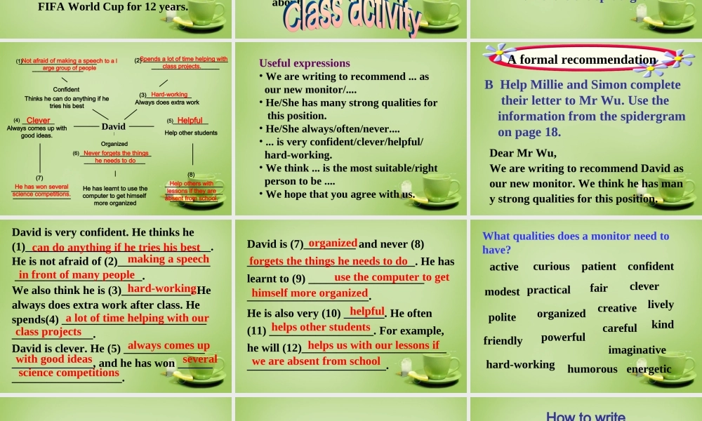 江苏省永丰县初级中学九年级英语上册 Unit 1 Know yourself Task课件 .ppt