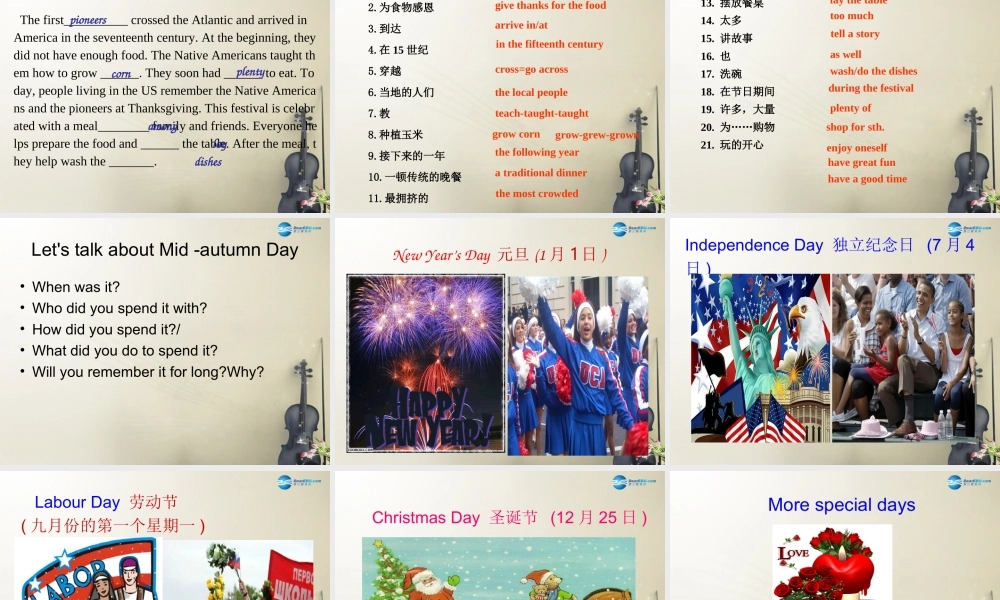 九年级英语上册 Module 2 Unit 2 We have celebrated the festival since the first pioneers arrived in课件.ppt